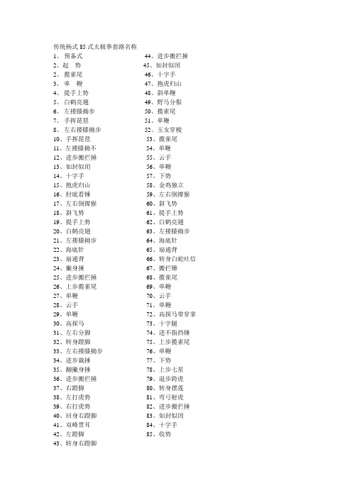 传统杨式85式太极拳套路名称