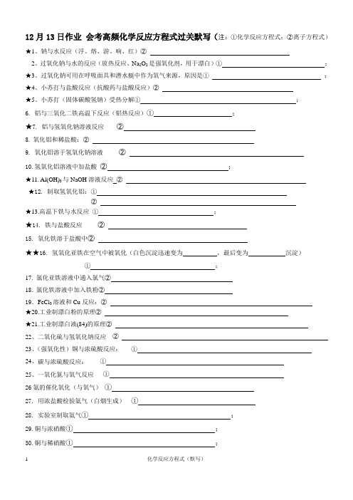 高频会考化学反应方程式过关(默写)