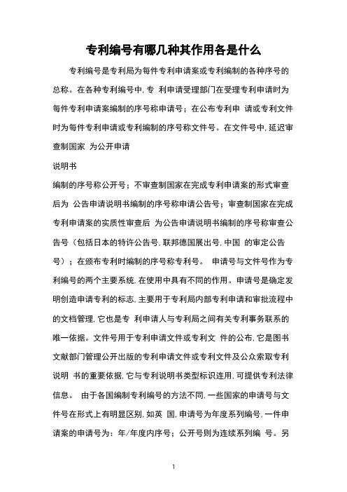 专利编号有哪几种其作用各是什么