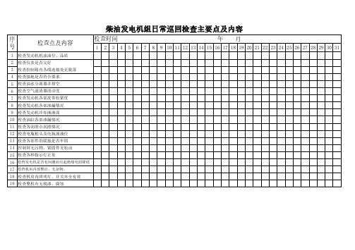 柴油发电机组日常巡回检查表