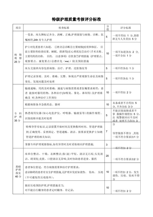 分级护理检查表格