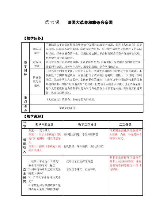 3.2第13课    法国大革命和拿破仑帝国  导学案