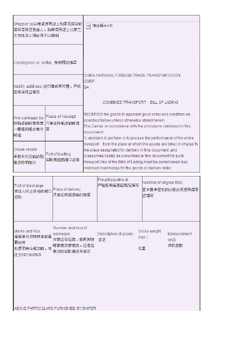海运提单样本解析