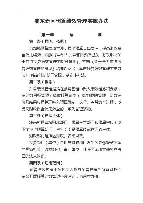 浦东新区预算绩效管理实施办法