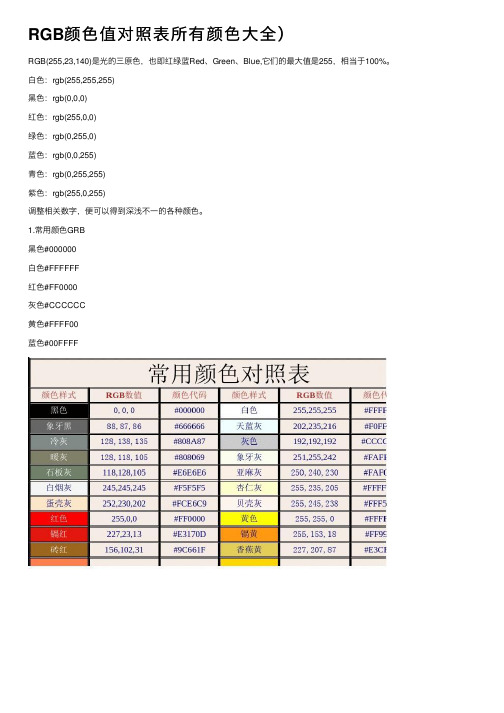 RGB颜色值对照表所有颜色大全）