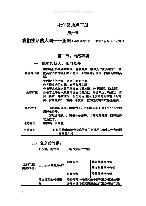 初中地理七年级下册知识体系向德仁