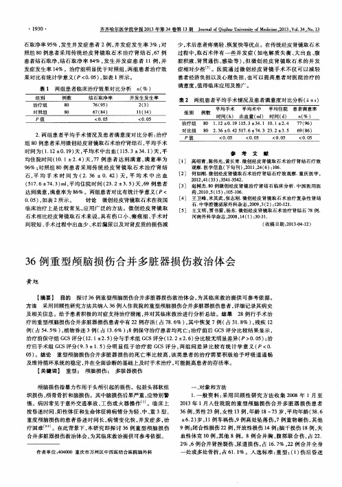 36例重型颅脑损伤合并多脏器损伤救治体会