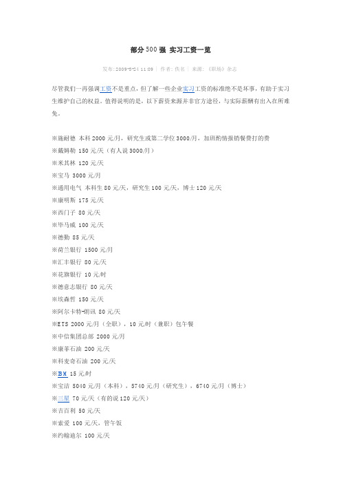 部分500强 实习工资一览