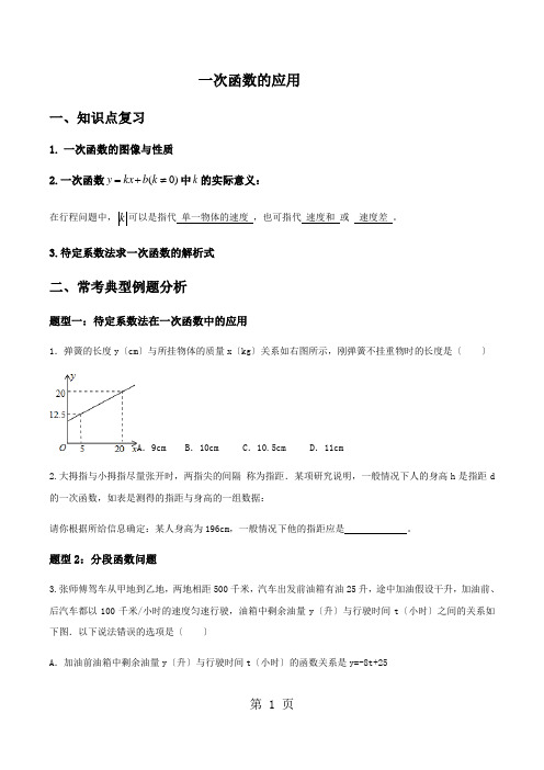 沪科版八年级上册 12.4 一次函数的应用典型例题讲解 讲义(无答案)