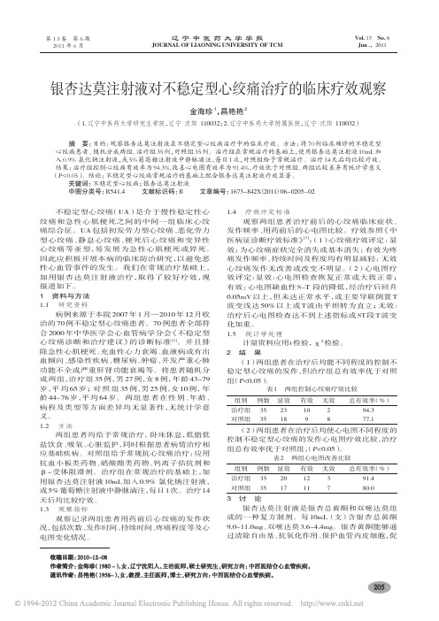 银杏达莫注射液对不稳定型心绞痛治疗的临床疗效观察_金海珍