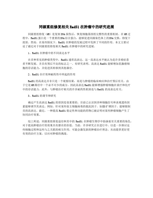 同源重组修复相关Rad51在肿瘤中的研究进展