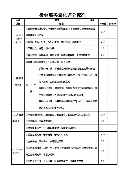 微笑服务量化评分标准