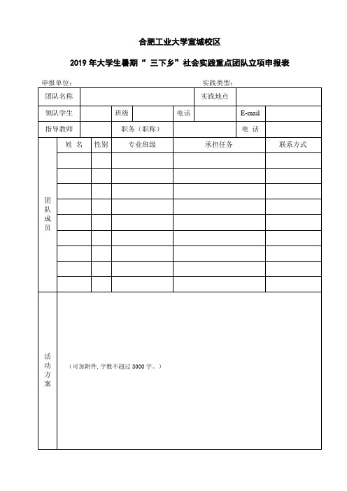 三下乡社会实践重点团队立项申报表.doc-合肥工业大学宣城校区