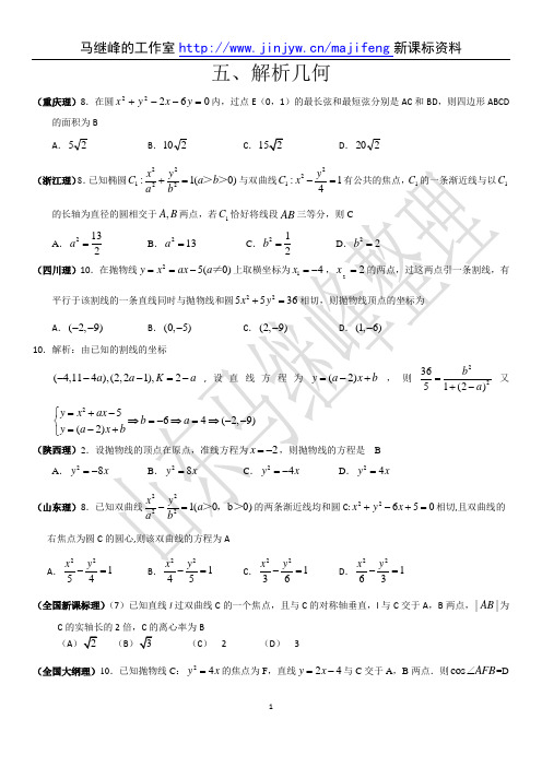 2011年高考理科数学试题分类汇编(个人整理)  五、解析几何