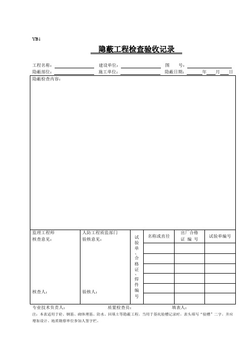 人防工程专用施工表格：隐蔽工程检查验收记录(11页)