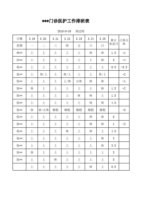 门诊排班表