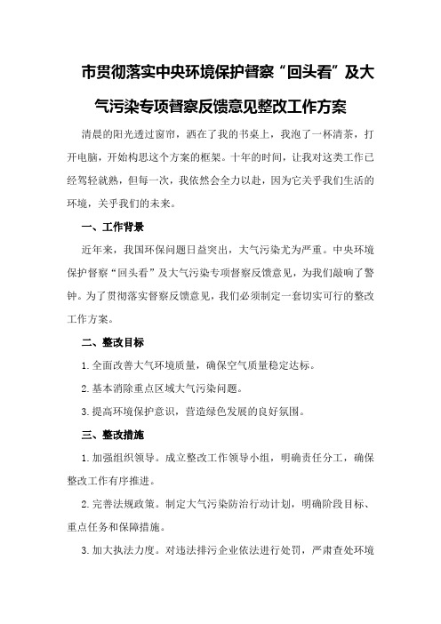 市贯彻落实中央环境保护督察“回头看”及大气污染专项督察反馈意见整改工作方案