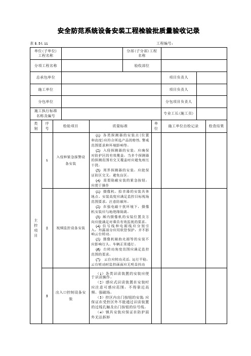 安全防范系统设备安装工程检验批质量验收记录