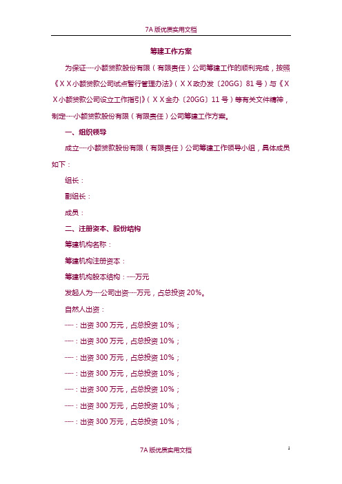 【7A版】小额贷款公司筹建工作方案