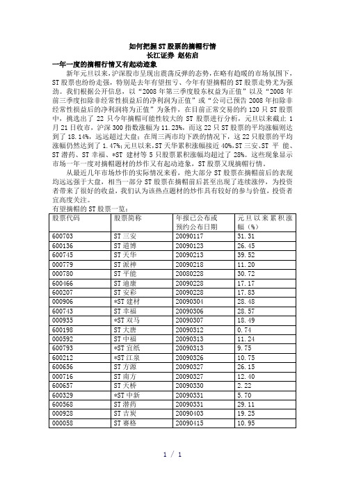 如何把握ST股票的摘帽行情