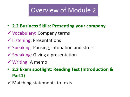 剑桥商务英语 2.2 Presenting your company