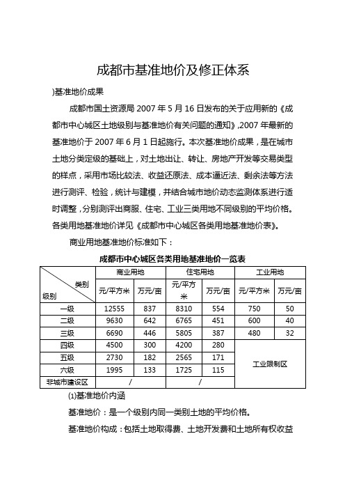 成都市基准地价修正体系(商业、住宅)