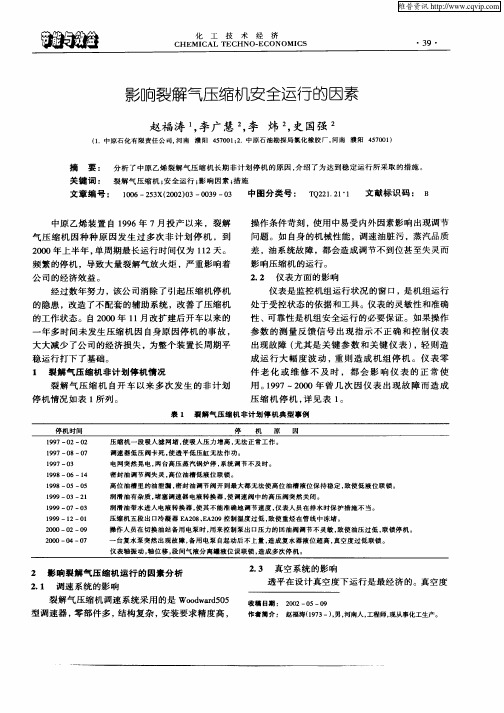 影响裂解气压缩机安全运行的因素