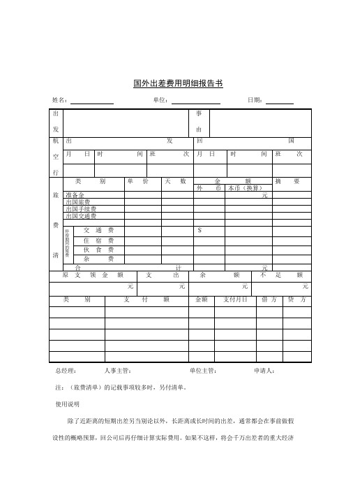 国外出差费用明细报告书[001]