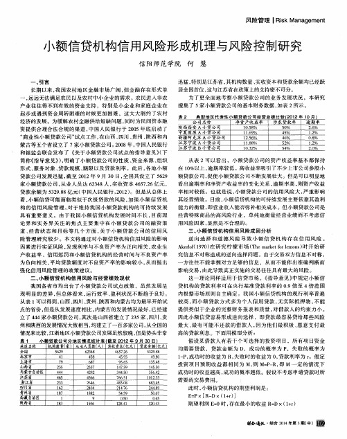 小额信贷机构信用风险形成机理与风险控制研究