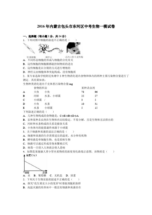 2016年内蒙古包头市东河区中考生物一模试卷(解析版)