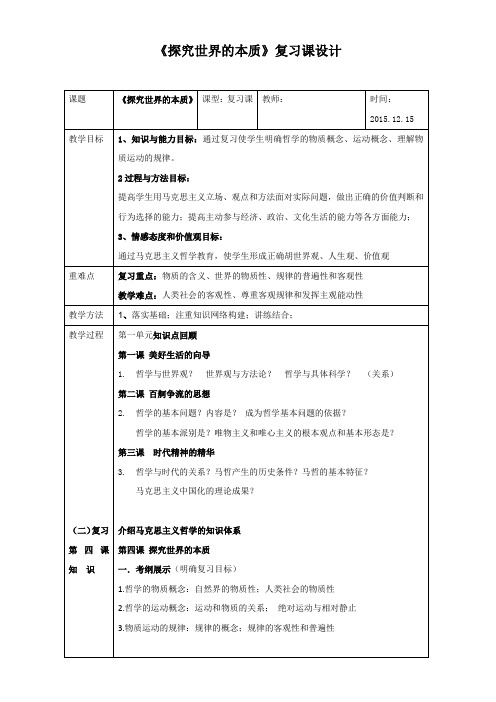 福建省永安第十二中学高中政治必修四：4探究世界的本