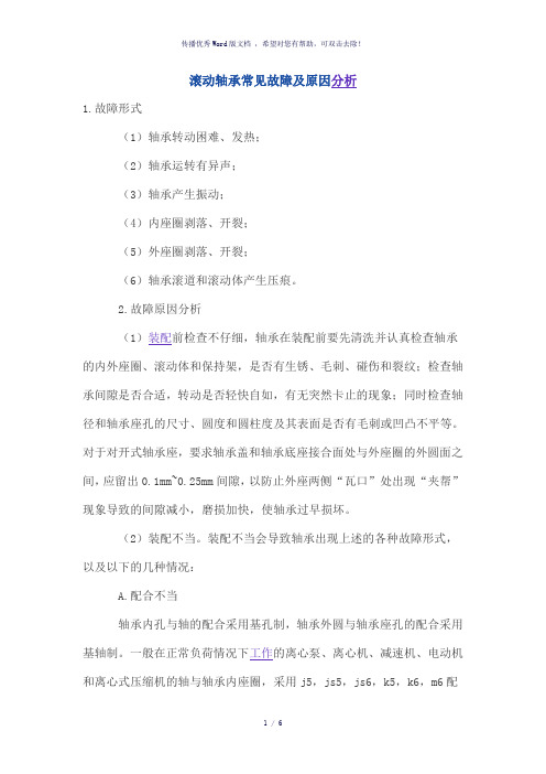 滚动轴承常见故障及原因分析