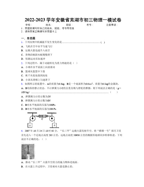 最新2022-2023学年安徽省芜湖市初三物理一模试卷及解析