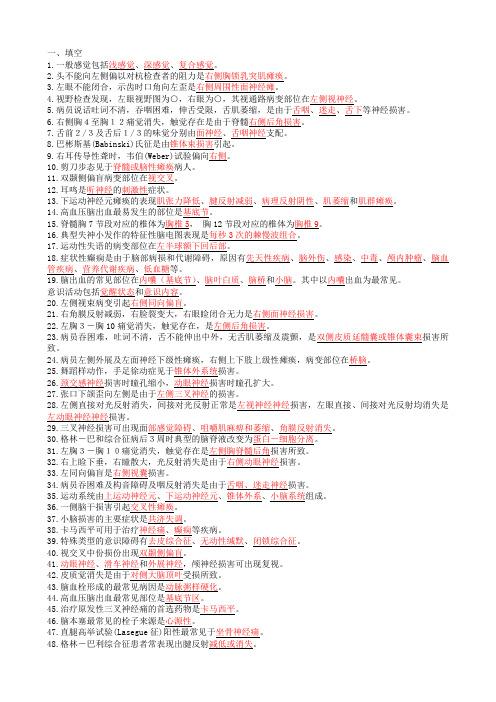 神经病学期末复习大题、名解、填空