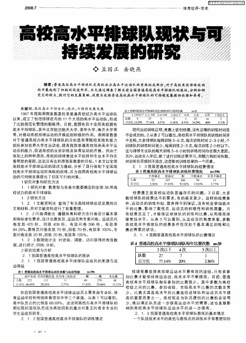 高校高水平排球队现状与可持续发展的研究