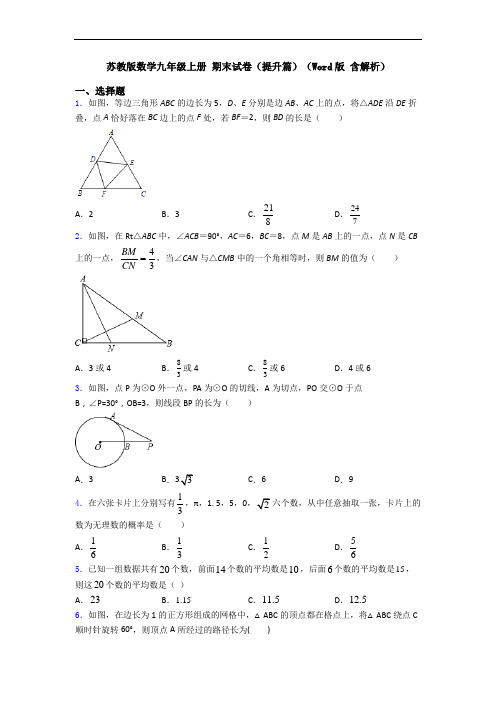 苏教版数学九年级上册 期末试卷(提升篇)(Word版 含解析)