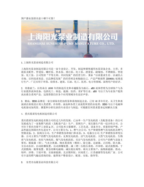 国产潜水泵排名前十哪个可靠？