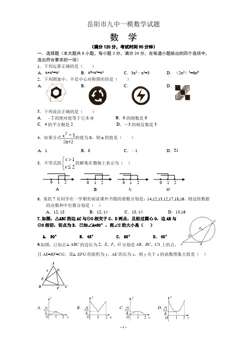 湖南岳阳中考数学模拟试卷及答案(word解析版)