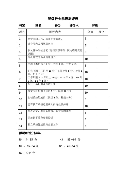 层级护士能级测评表