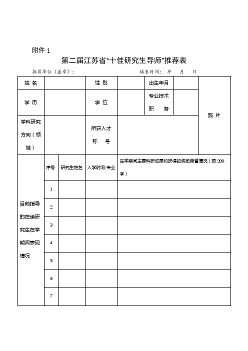 第二届江苏省十佳研究生导师推荐表【模板】