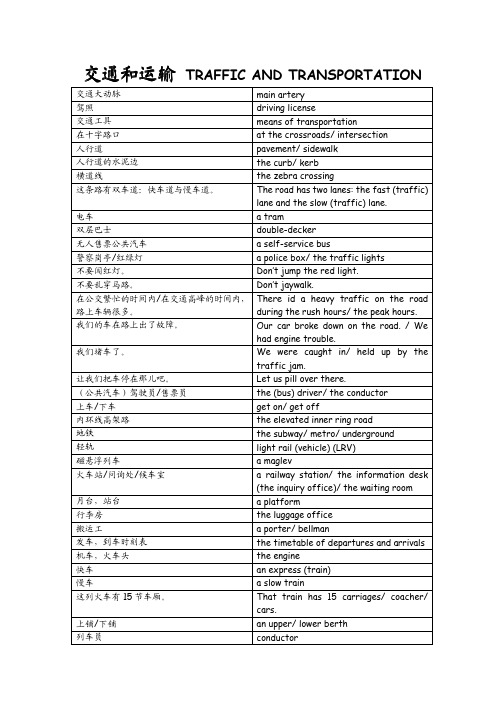 交通和运输 TRAFFIC AND TRANSPORTATION