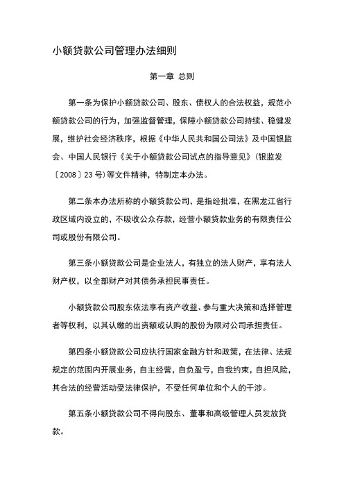 小额贷款公司管理办法细则