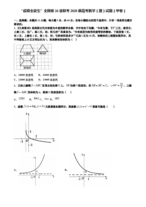 【附加15套高考模拟】“超级全能生”全国卷26省联考2020届高考数学(理)试题(甲卷)含答案