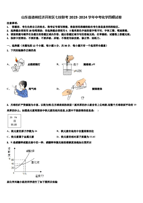 山东省德州经济开发区七校联考2023-2024学年中考化学四模试卷含解析