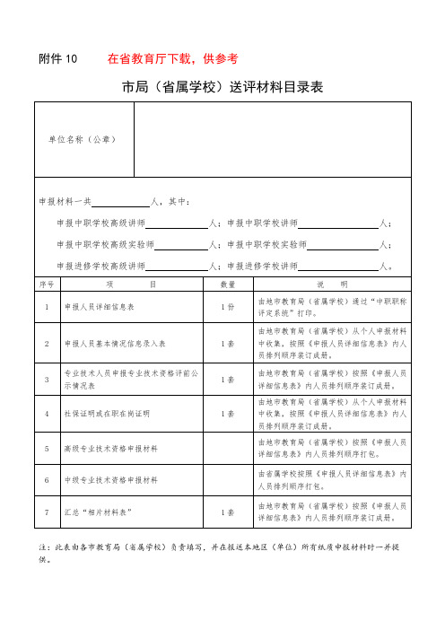 送评材料目录表(在省教育厅下载,供参考)