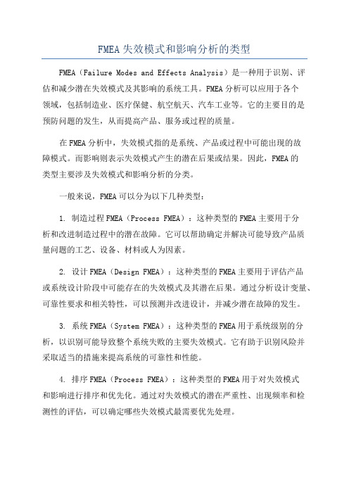 FMEA失效模式和影响分析的类型