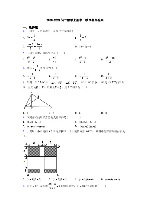 2020-2021初二数学上期中一模试卷带答案