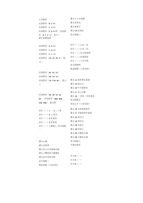 《义务教育课程标准实验教科书语文一年级上册》目录.docx