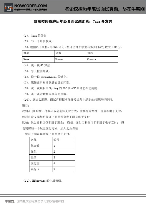 京东校园招聘历年经典面试题汇总：Java开发