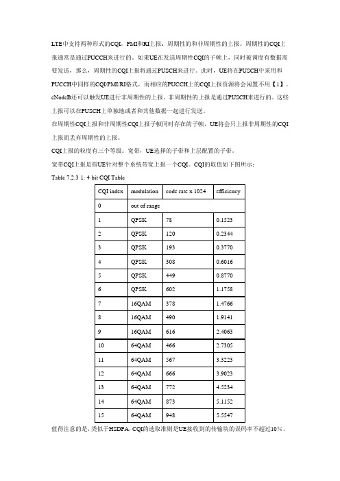 LTE 中的CQI,PMI,RI上报机制